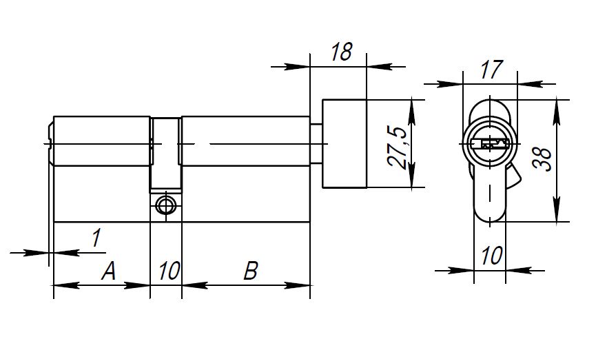 Цилиндровый Ajax (Аякс) механизм (AX202/120) AX2002Knob120 (55+10+55) CP хром с вертушкой